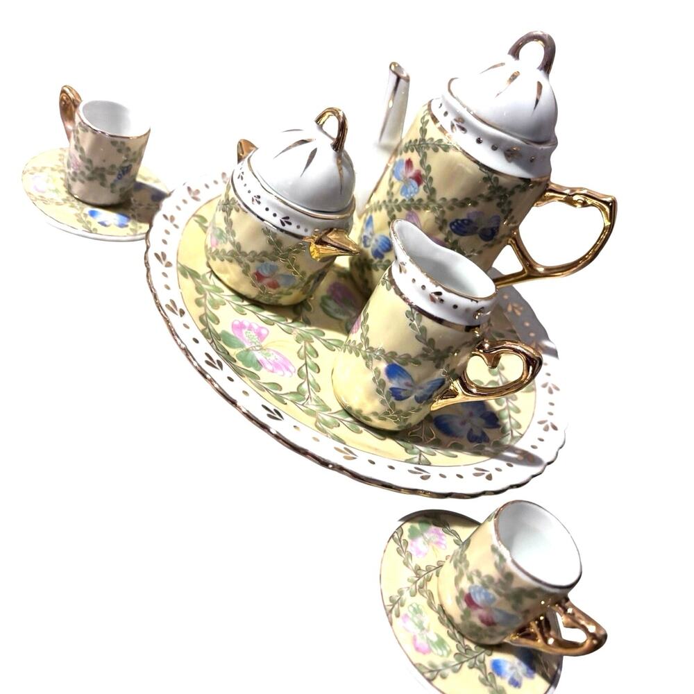 Vintage Yellow Butterfly 10 Piece MINI Tea Set Porcelain Decorative Tea Party